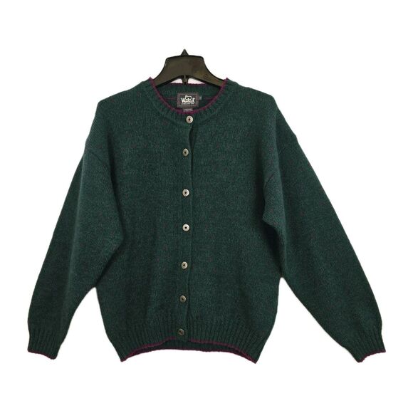 Woolrich Sweater Womens Large Wool Nylon Birds Eye Button Cardigan Knit Vintage - Picture 3 of 16